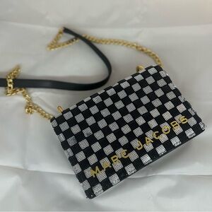 Marc Jacobs Black and White Crossbody Bag with Gold Chain
